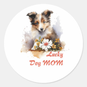 Shetland Sheepdog Puppy Pet Watercolor Flower Classic Round Sticker