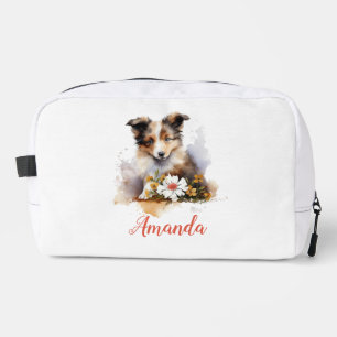 Shetland Sheepdog Puppy Pet Watercolor Flower Dopp Kit
