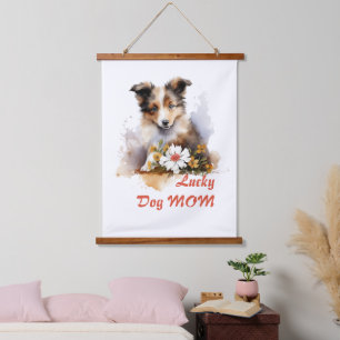 Shetland Sheepdog Puppy Pet Watercolor Flower Hanging Tapestry