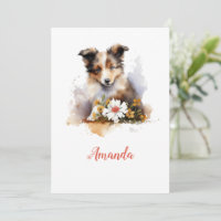 Shetland Sheepdog Puppy Pet Watercolor Flower