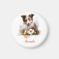 Shetland Sheepdog Puppy Pet Watercolor Flower