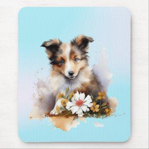 Shetland Sheepdog Puppy Pet Watercolor Flower Mouse Pad