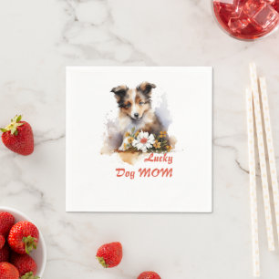 Shetland Sheepdog Puppy Pet Watercolor Flower Napkin