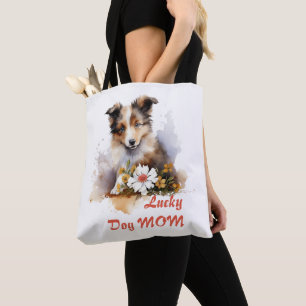 Shetland Sheepdog Puppy Pet Watercolor Flower Tote Bag