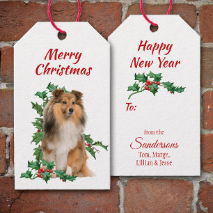 Shetland Sheepdog Red Berry Holly Christmas Gift Tags