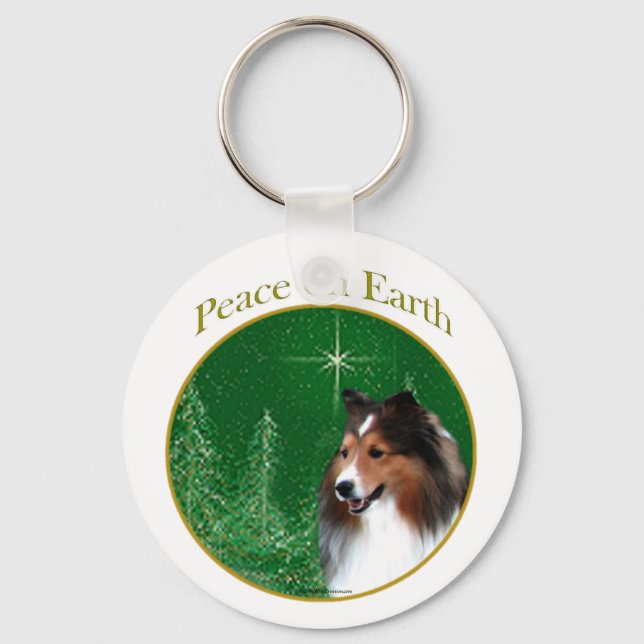 Shetland Sheepdog (sable) Peace Keychain (Front)
