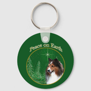 Shetland Sheepdog (sable) Peace Keychain