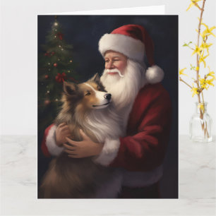 Shetland Sheepdog Santa Claus Festive Christmas Card