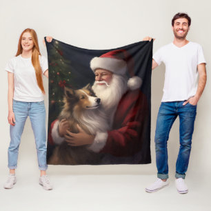 Shetland Sheepdog Santa Claus Festive Christmas Fleece Blanket