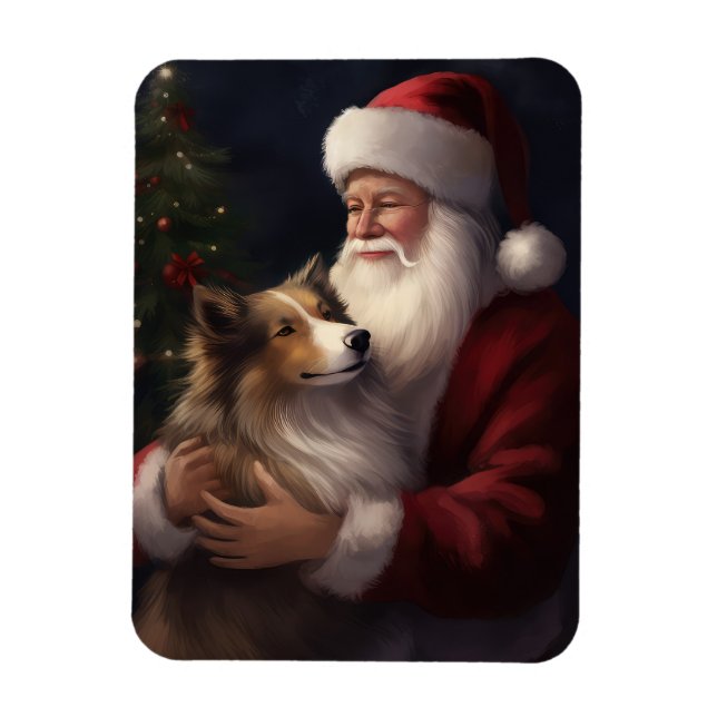 Shetland Sheepdog Santa Claus Festive Christmas Magnet (Vertical)