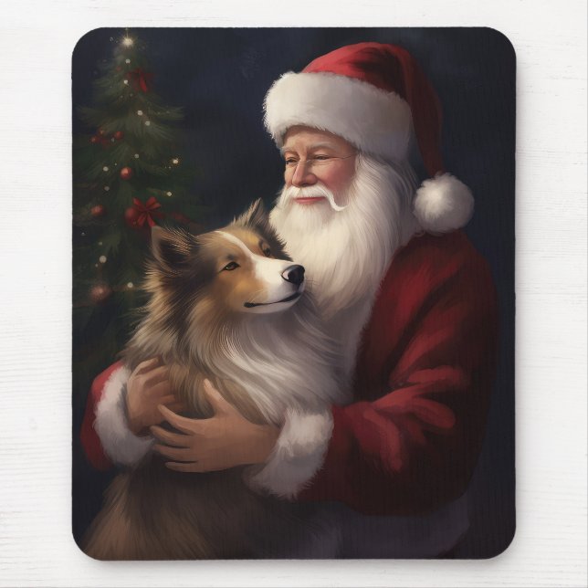 Shetland Sheepdog Santa Claus Festive Christmas Mouse Pad (Front)