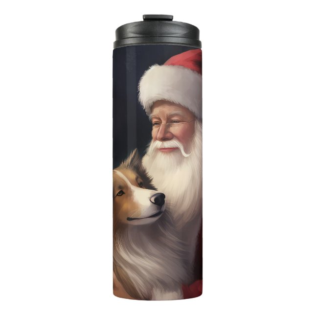Shetland Sheepdog Santa Claus Festive Christmas Thermal Tumbler (Front)