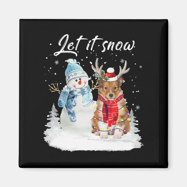 Shetland Sheepdog Santa Dog Christmas Snowman Xmas Magnet (Front)