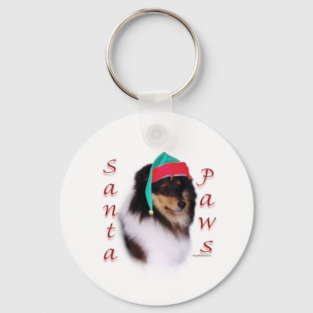 Shetland Sheepdog Santa Paws Keychain (Front)