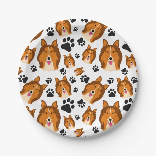 Shetland Sheepdog Scotland Sheltie Dog Puppy Paws Paper Plate (Front)