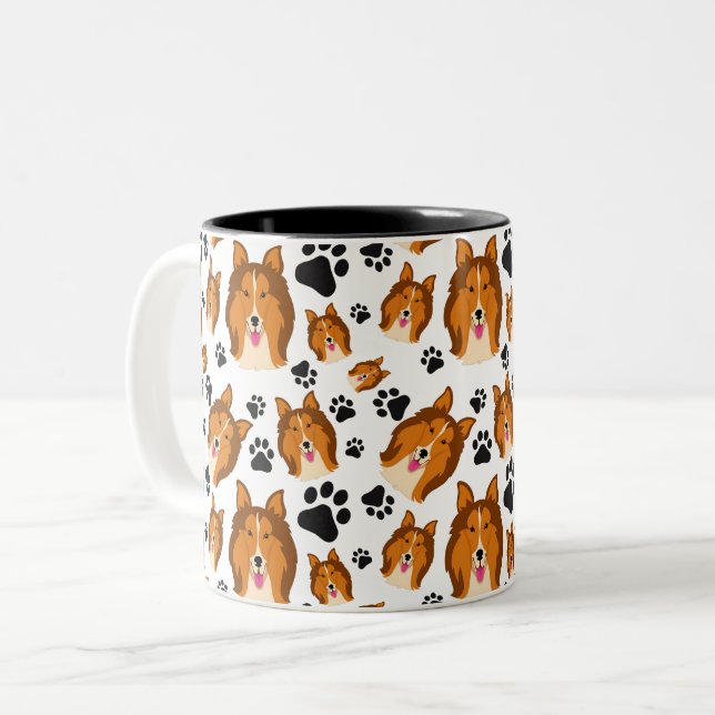 Shetland Sheepdog Scotland Sheltie Dog Puppy Paws Two-Tone Coffee Mug (Front Left)