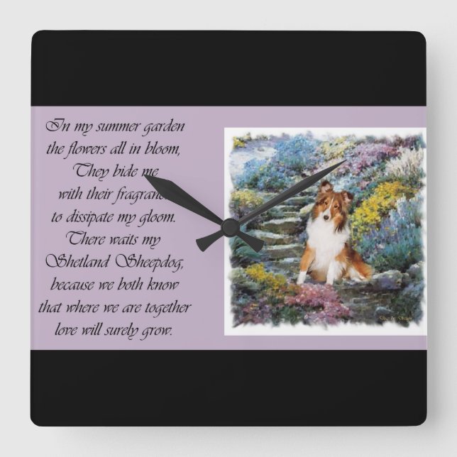 Shetland Sheepdog Sheltie Art Gifts Square Wall Clock (Front)