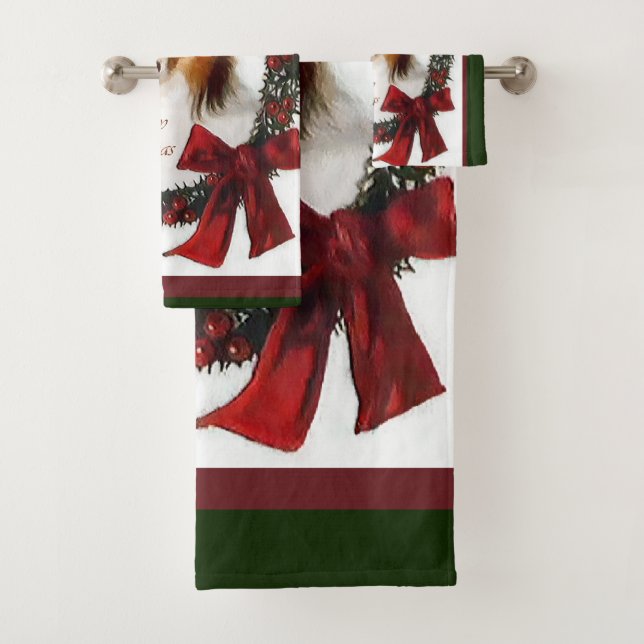 Shetland Sheepdog Sheltie Christmas Bath Towel Set (Insitu)