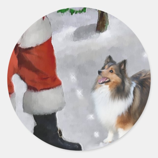 Shetland Sheepdog Sheltie Christmas Gifts Classic Round Sticker (Front)
