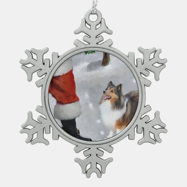 Shetland Sheepdog Sheltie Christmas Snowflake Pewter Christmas Ornament (Front)
