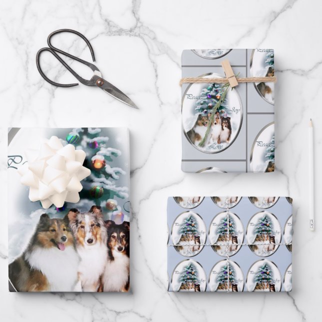 Shetland Sheepdog Sheltie Christmas Wrapping Paper Sheet (Front)