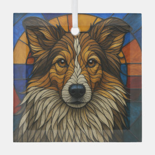 Shetland Sheepdog Sheltie Dog "Stained Glass" Glass Ornament