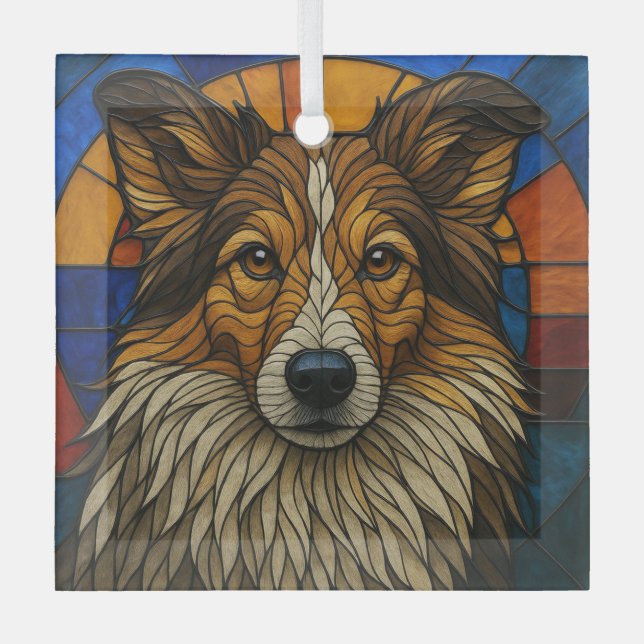 Shetland Sheepdog Sheltie Dog "Stained Glass" Glass Ornament (Front)