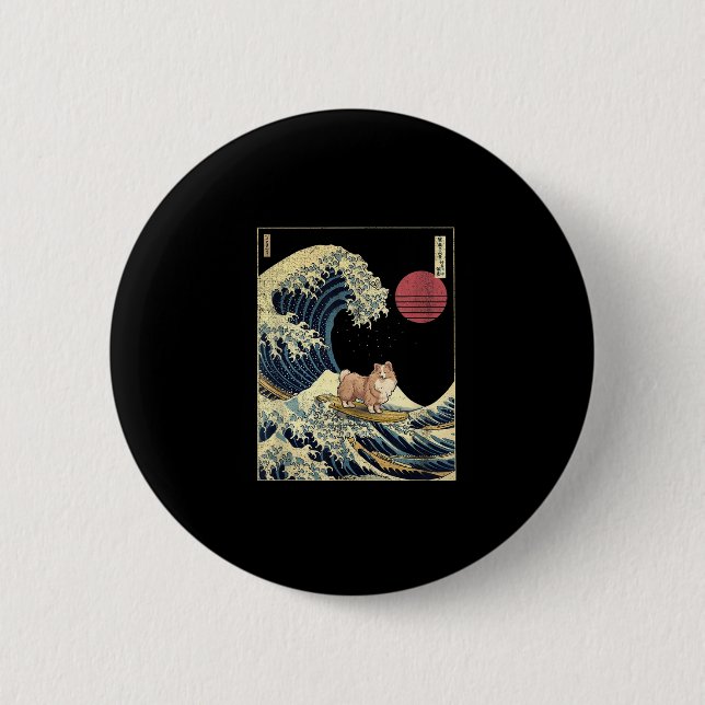 Shetland Sheepdog Sheltie Japanese Kanagawa Wave F 2 Inch Round Button (Front)