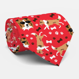 Shetland Sheepdog Sheltie Red Paw Print Tie