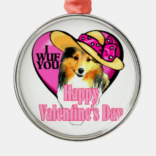 Shetland Sheepdog Sheltie Valentines Day Metal Ornament