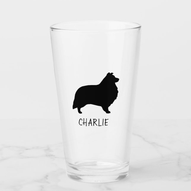 Shetland Sheepdog Silhouette Sheltie Dog Custom Glass (Front)