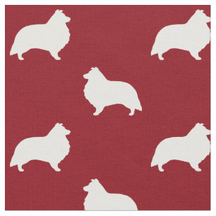 Shetland Sheepdog Silhouettes Pattern Red Fabric