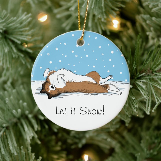 Shetland Sheepdog Snow Dog - Sheltie Holiday Ceramic Ornament (Tree)