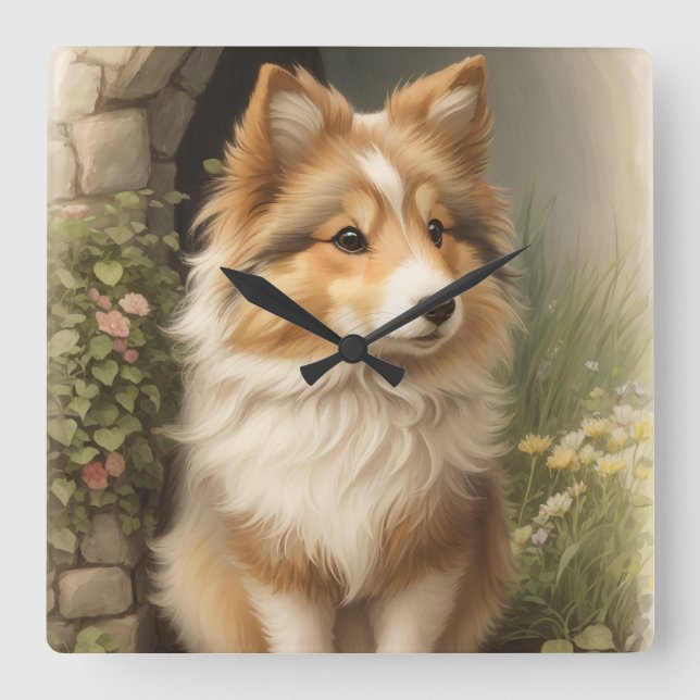 Shetland Sheepdog Square Wall Clock (Front)