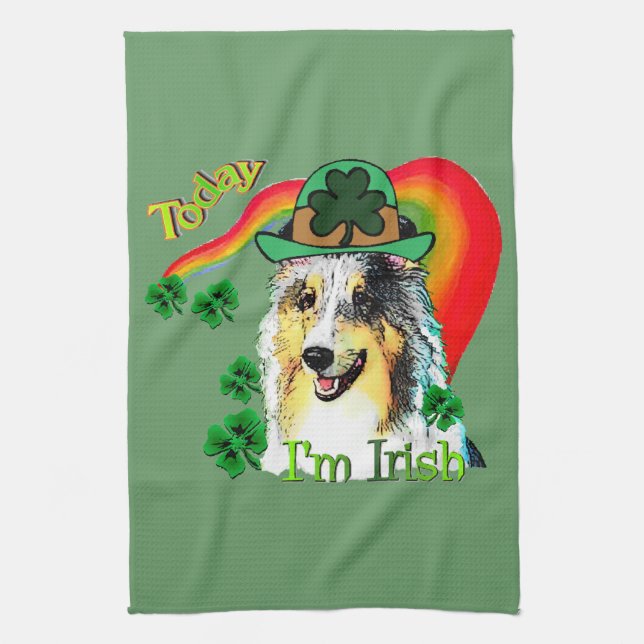 Shetland Sheepdog St Patricks Kitchen Towel (Vertical)
