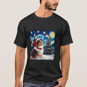 Shetland Sheepdog Starry Night Christmas Van Gogh  T-Shirt