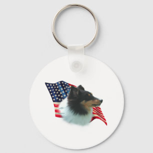 Shetland Sheepdog (tri) Flag Keychain
