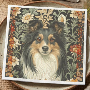 Shetland Sheepdog Tricolor Sheltie Vintage Floral Napkin