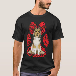 Shetland Sheepdog Valentines Day Dog Love Paw T-Shirt