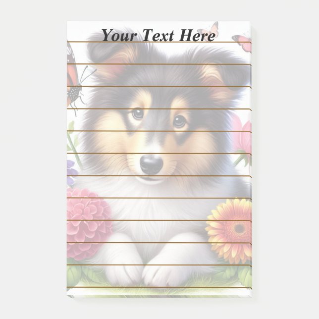 Shetland Sheepdog with Flowers and Butterflies Post-it Notes (Front)