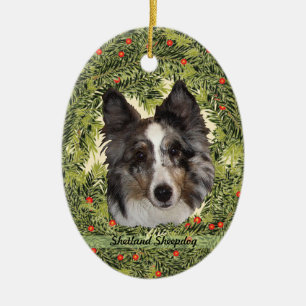 Shetland Sheepdog Wreath Ceramic Ornament