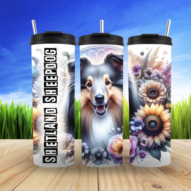 Shetland Sheepdog's Grayscale Bloom Thermal Tumbler (Creator Uploaded)