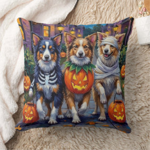 Shetland Sheepdogs in Halloween Costumes Throw Pillow