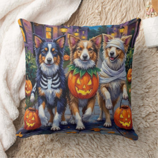 Shetland Sheepdogs in Halloween Costumes Throw Pillow