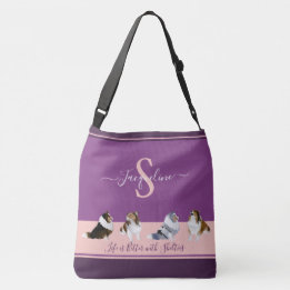 Shetland Sheepdogs, Shelties, on Purple and Pink Crossbody Bag
