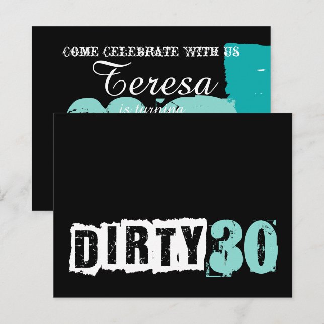 Shh A Surprise Dirty 30th Teal Blue Birthday Party Invitation (Front/Back)