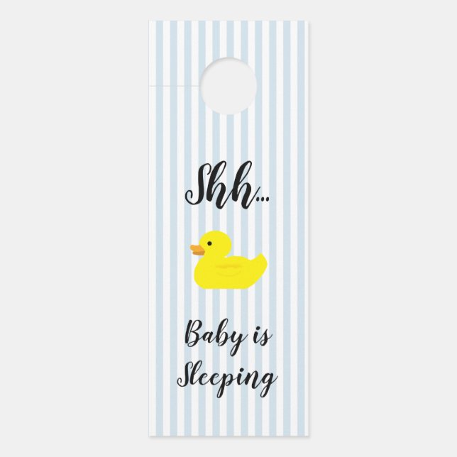 Shh baby is sleeping  Blue stripe door hanger (Front)