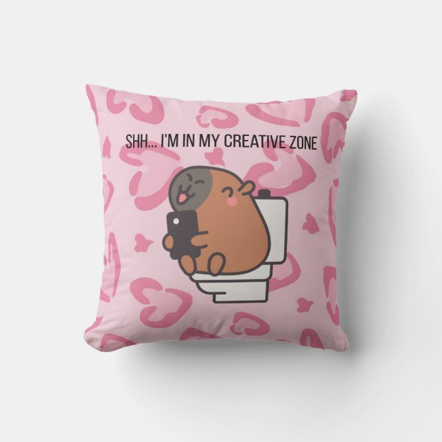 Shh… I’m in My Creative Zone | Funny Capybara Deco Throw Pillow (Front)
