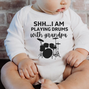 shh I'm playing drums with grandpa Funny Drummer  Baby Bodysuit