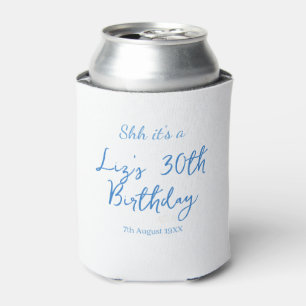 shh its a 30th birthday name date blue simple mini can cooler